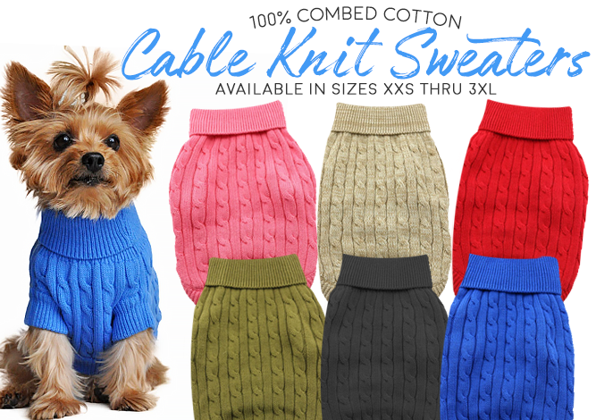 Cable Knit Dog Sweaters - Black (Customer Return) XXX-Large